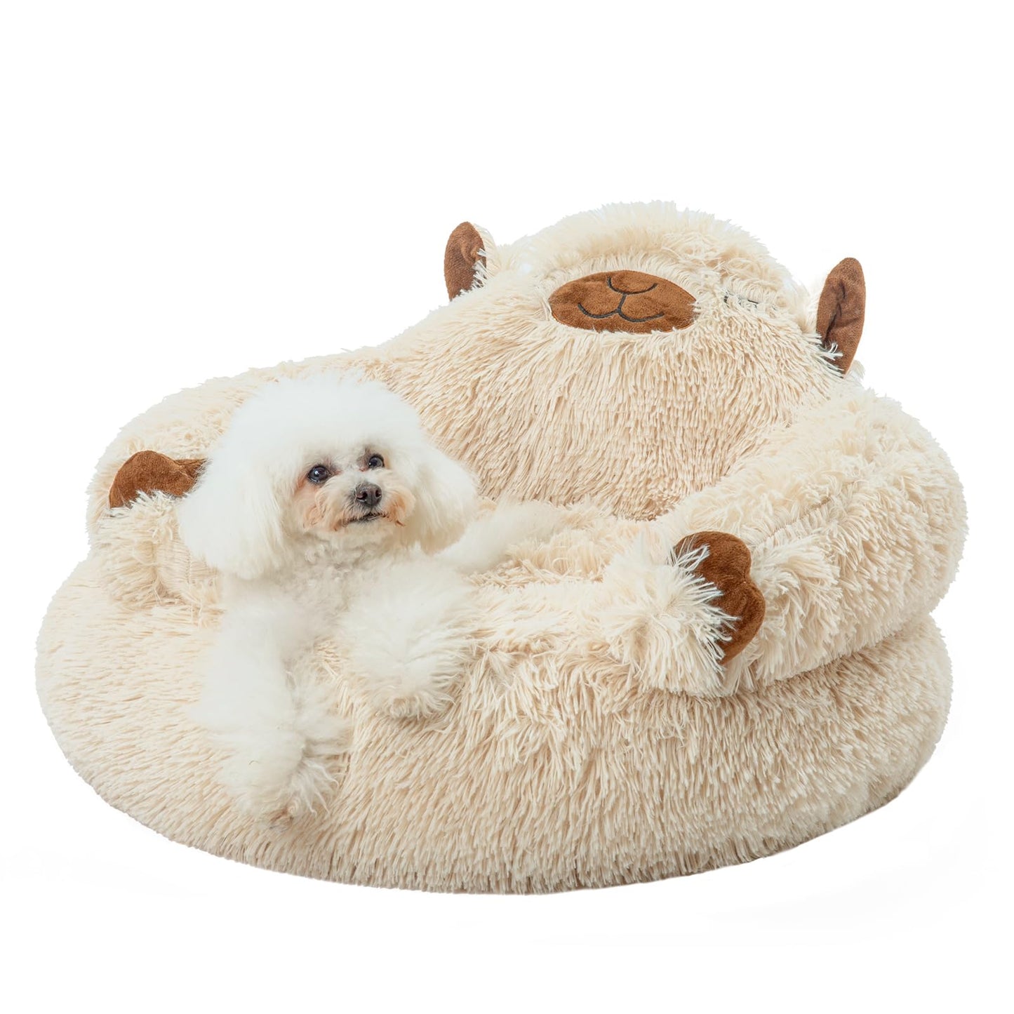 Jiupety Anti-Anxiety Donut Bed for Small Pets, Camel